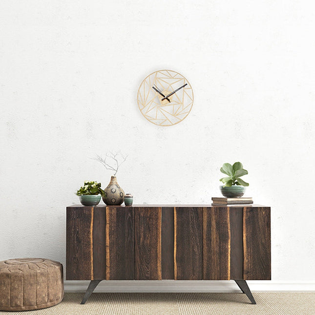 Geometrische houten wandklok met grijs