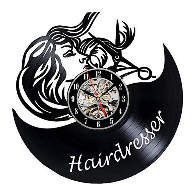 Barbershop thema vinyl wandklok