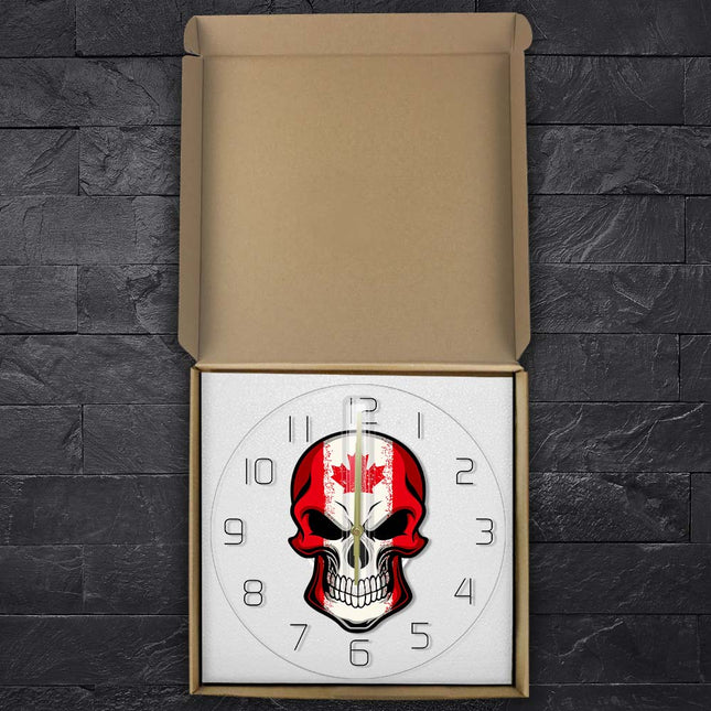 Wandklok doodshoofd met Canadese vlag