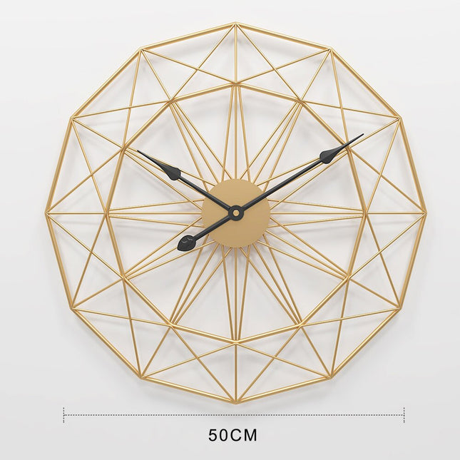 Grote Gouden Metalen Wandklok Geometrisch