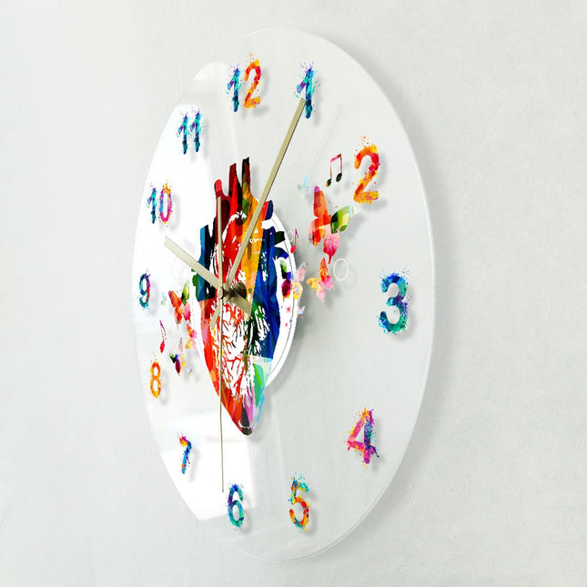 Moderne acryl wandklok anatomisch hart