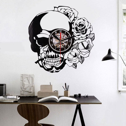 Steampunk vinylplaat klok met doodshoofd