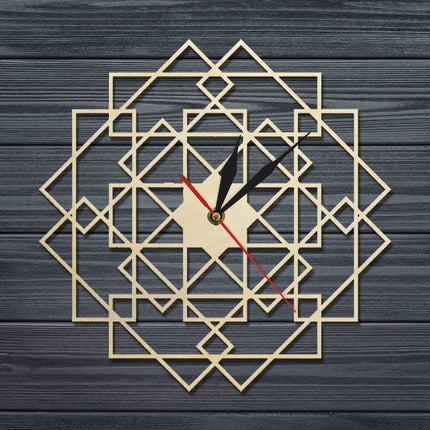Geometrische houten wandklok opengewerkt design