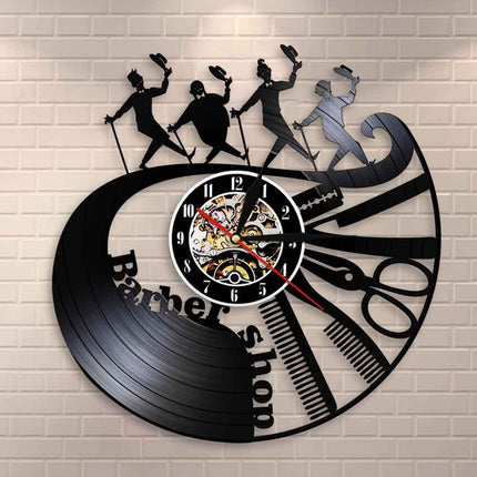Barbershop wandklok gemaakt van vinylplaat