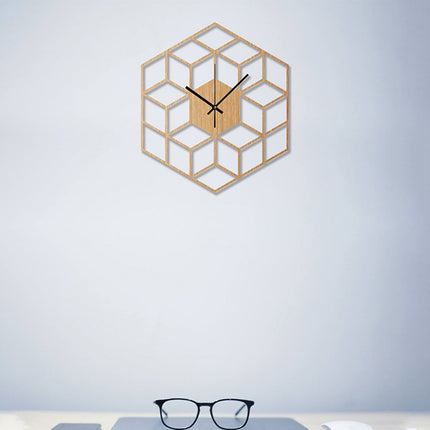 Geometrische houten wandklok kubus design