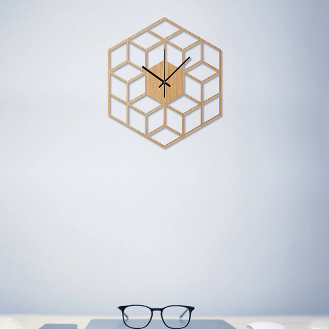 Geometrische houten wandklok kubus design