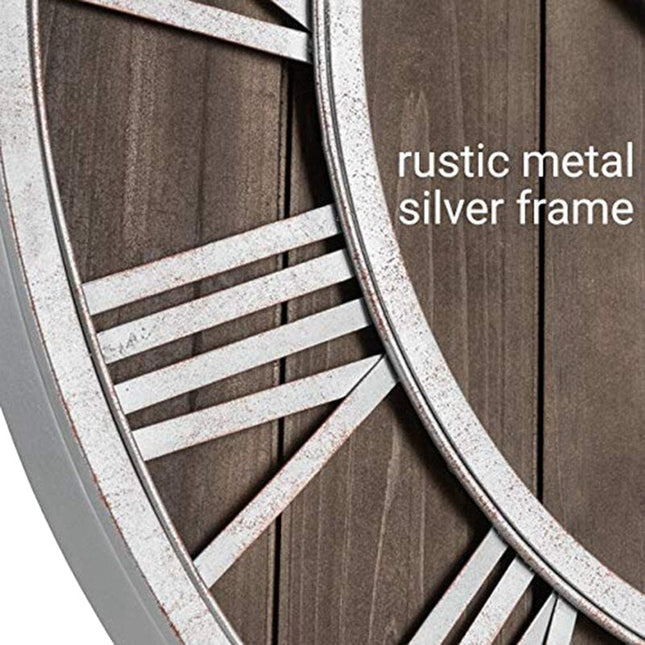 Industriële wandklok van hout en metaal