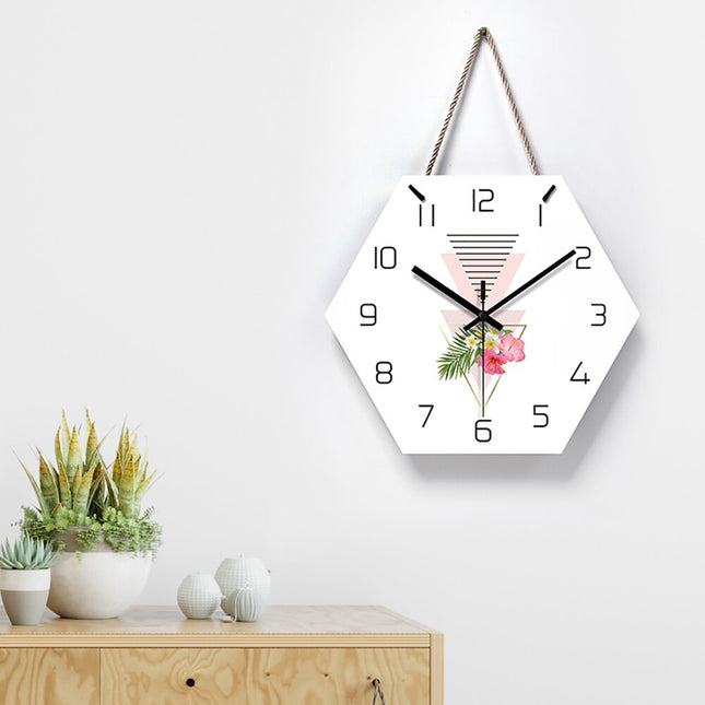 Zeshoekige wandklok geometrische bloemen