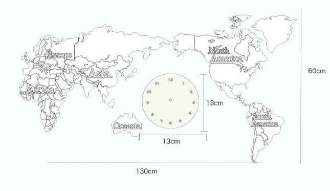 Wereldkaart wandklok met meerdere tijdzones