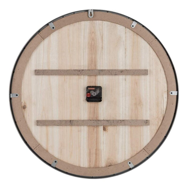Industriële wandklok van hout en metaal