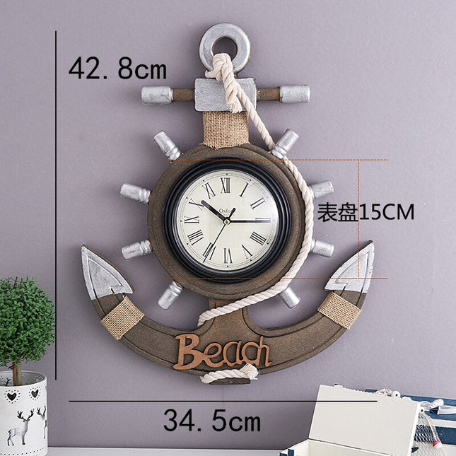 Maritieme houten wandklok in ankervorm