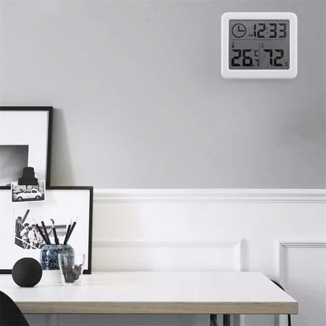 Witte digitale bureauklok met thermometer