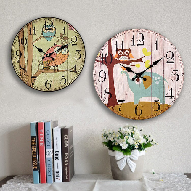 Vintage wandklok met uil voor kinderkamer