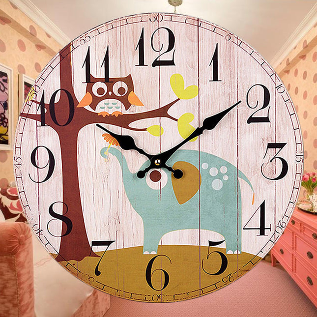 Vintage wandklok met uil voor kinderkamer