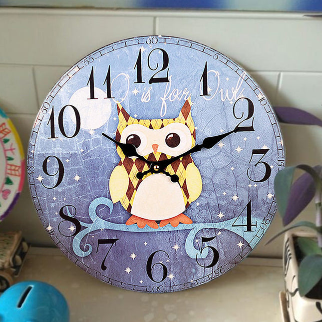 Vintage wandklok met uil voor kinderkamer