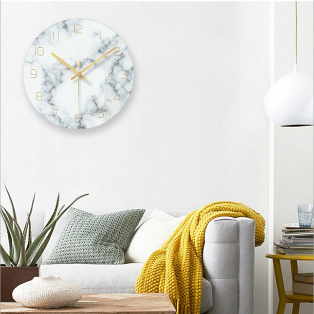 Luxe Wandklok Marmerpatroon Gouden Cijfers