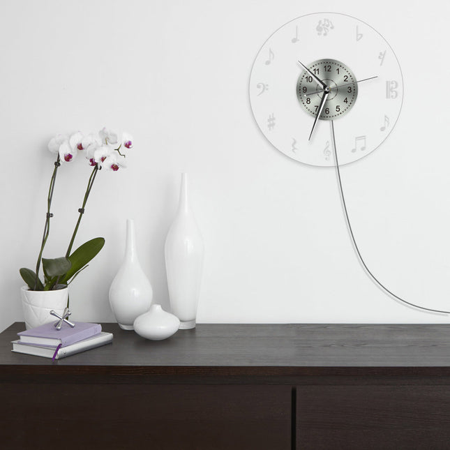Wandklok met muzieknoten en led licht