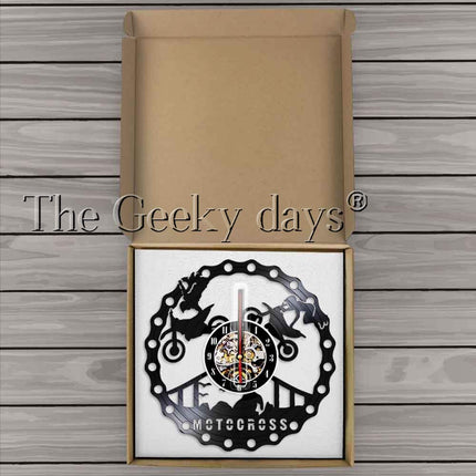 Wandklok motorcross design van vinylplaat