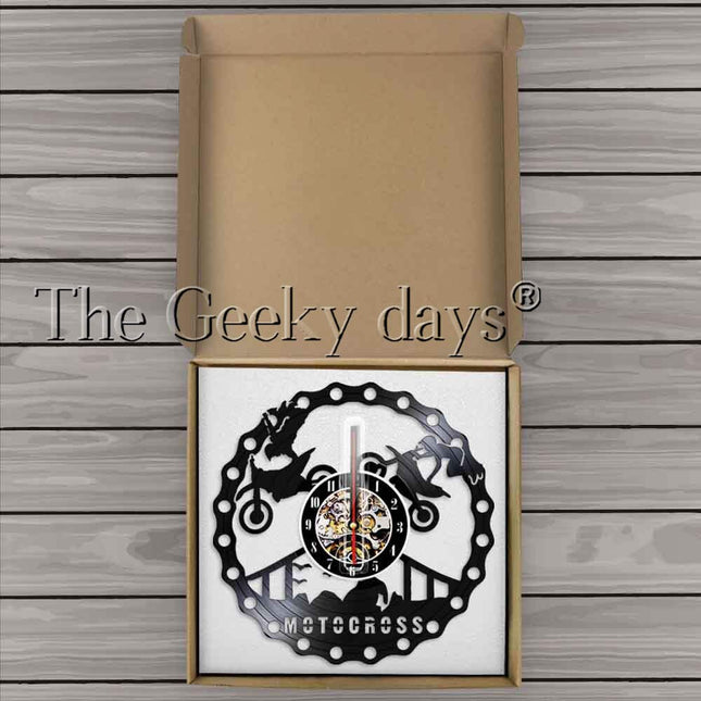 Wandklok motorcross design van vinylplaat