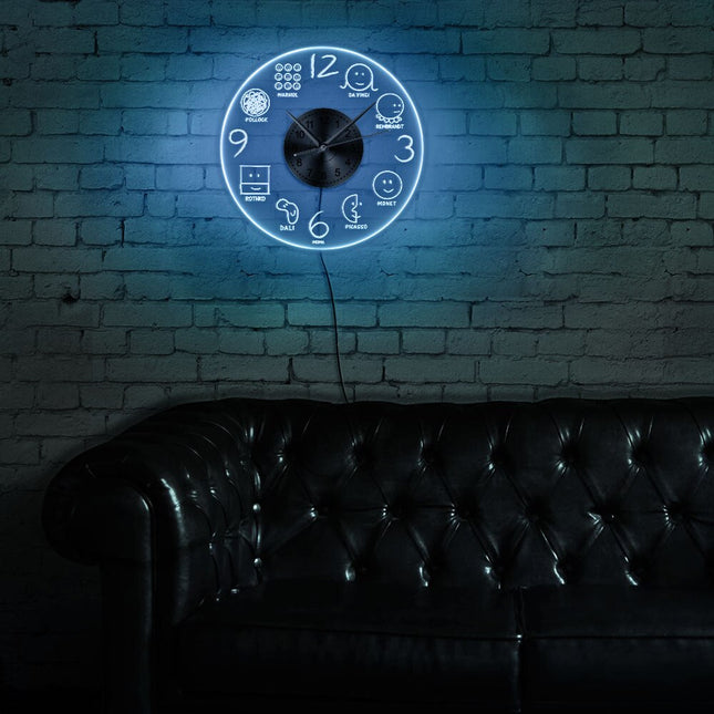 Moderne kunst wandklok met led verlichting