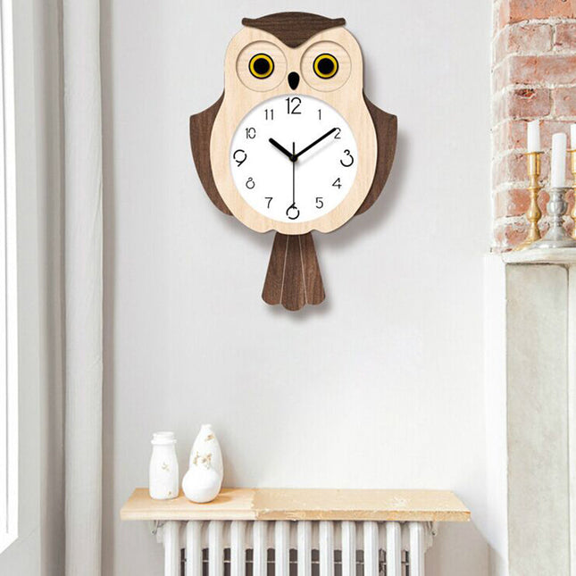 Houten wandklok uil met pendule