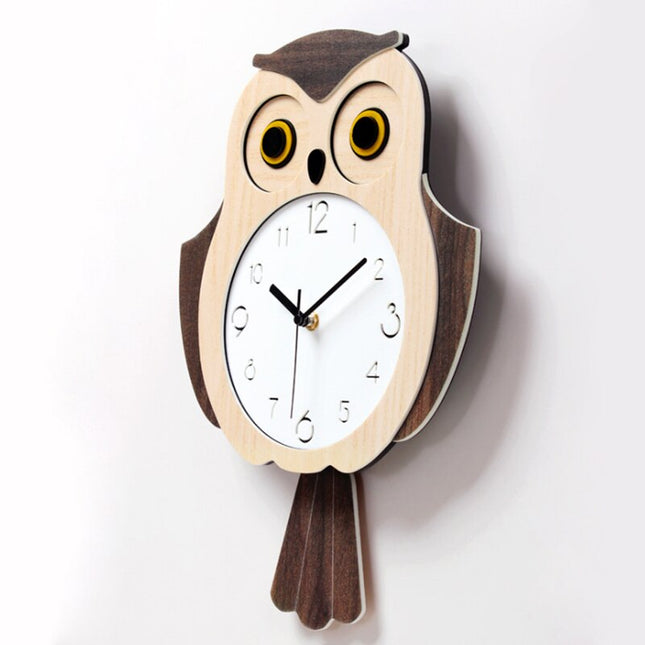 Houten wandklok uil met pendule