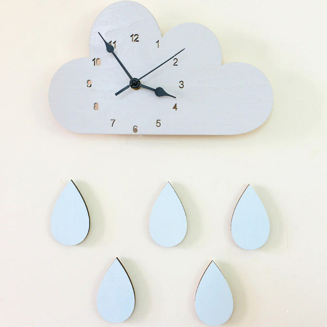 Wandklok wolk met losse regendruppels