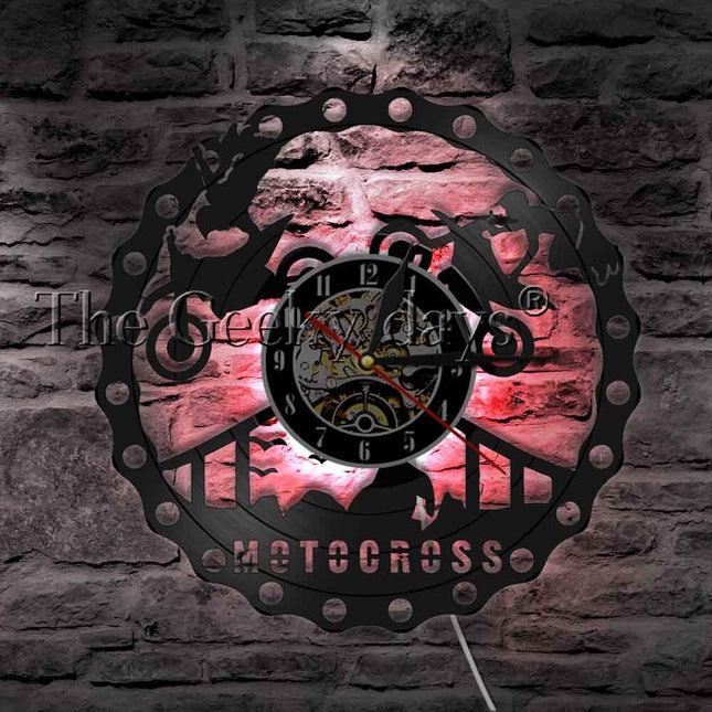 Wandklok motorcross design van vinylplaat