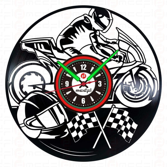 Motorcross wandklok rood en groen