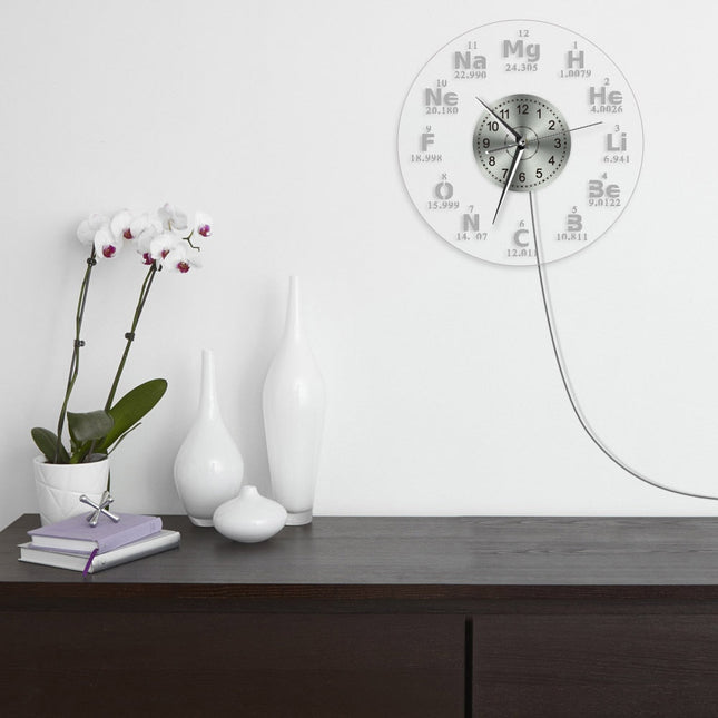 Periodiek systeem wandklok met led licht