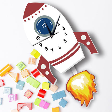 Kinderkamer wandklok in vorm van raket