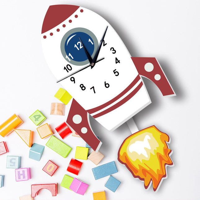 Kinderkamer wandklok in vorm van raket