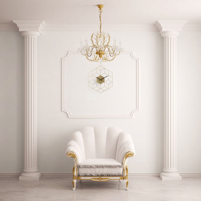Geometrische Wandklok Kubus Illusie Goud