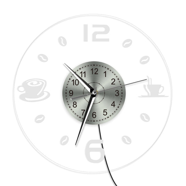 Koffie thema wandklok met led verlichting