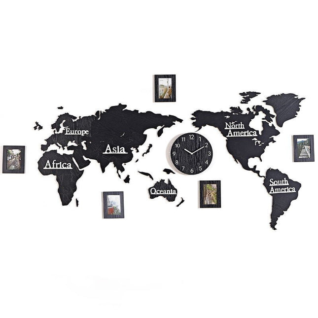 Houten wereldkaart sticker klok decoratie