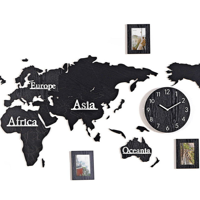 Houten wereldkaart sticker klok decoratie