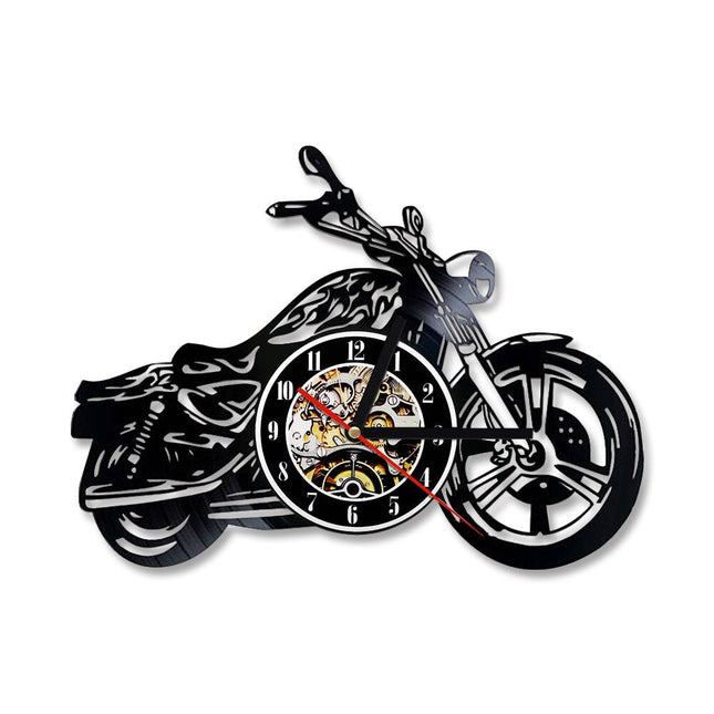 Stoere vinyl wandklok voor motorrijders