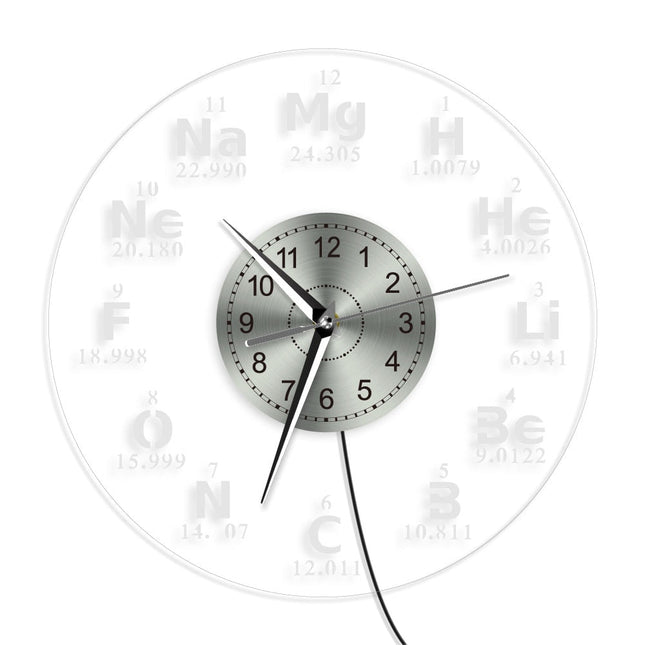 Periodiek systeem wandklok met led licht