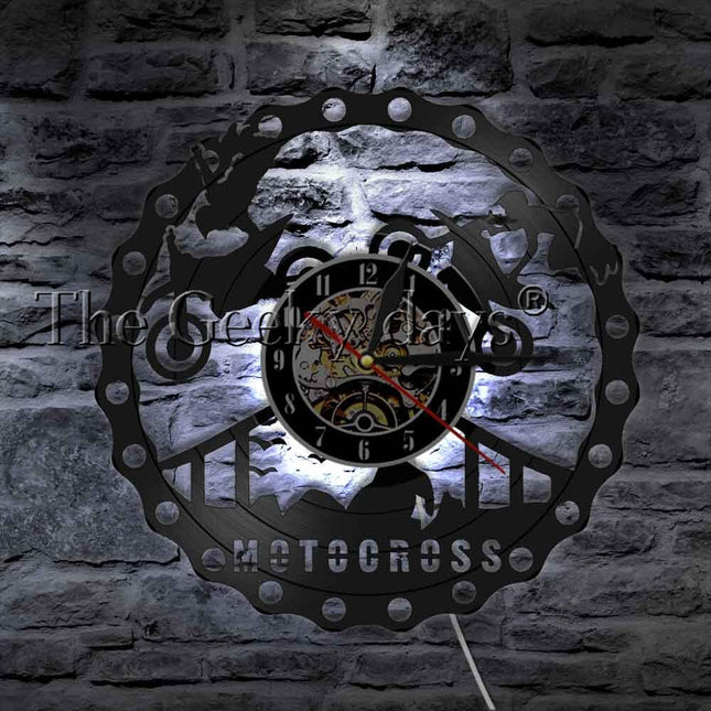 Wandklok motorcross design van vinylplaat