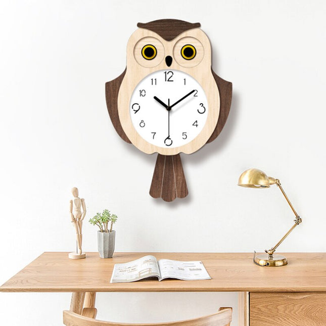 Houten wandklok uil met pendule