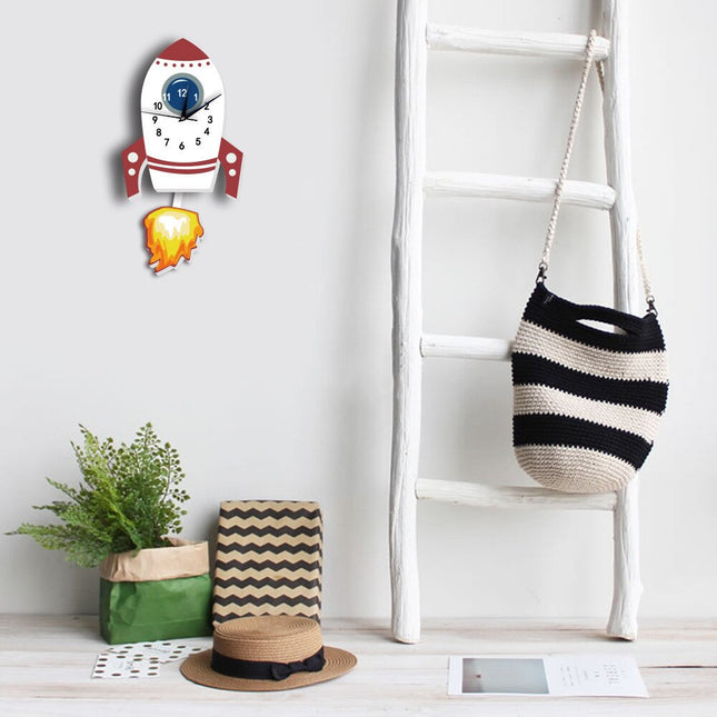 Kinderkamer wandklok in vorm van raket