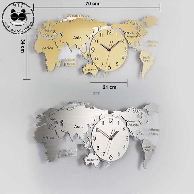 Grote wereldkaart wandklok voor keuken