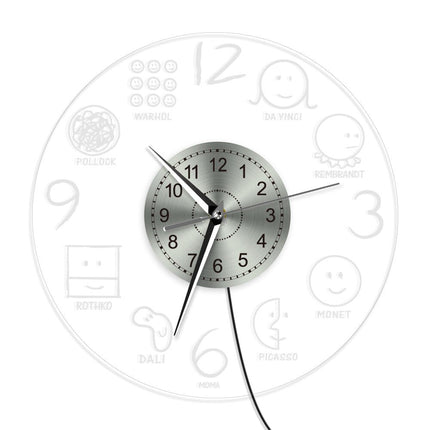 Moderne kunst wandklok met led verlichting