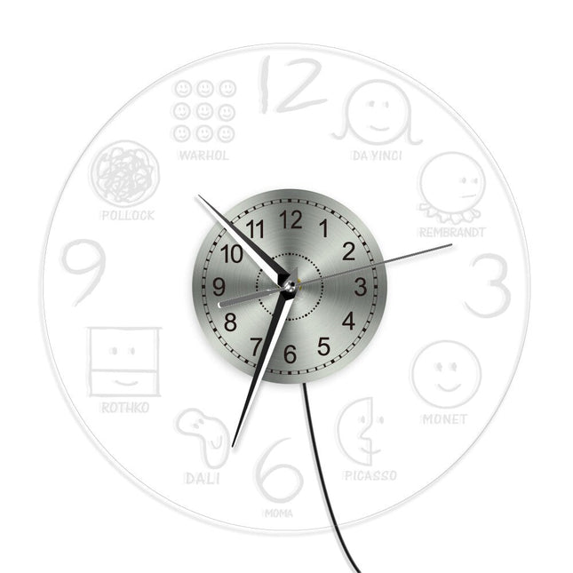 Moderne kunst wandklok met led verlichting