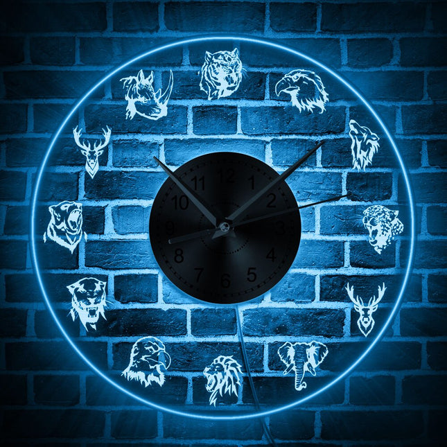Wandklok met led verlichting en dieren