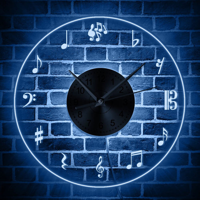 Wandklok met muzieknoten en led licht