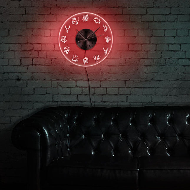 Wandklok met led verlichting en dieren
