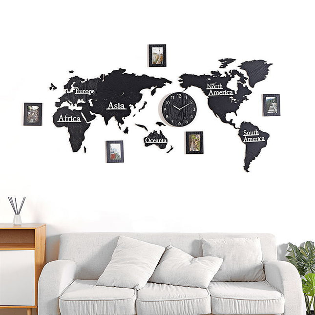 Houten wereldkaart sticker klok decoratie