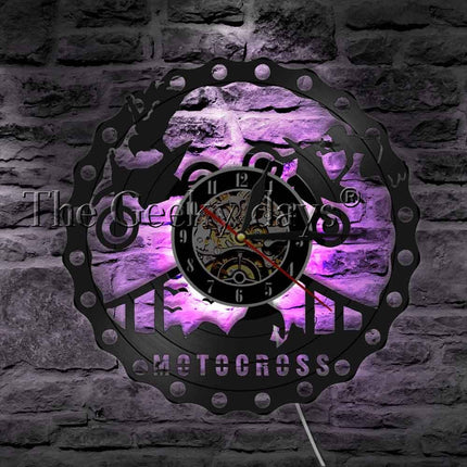 Wandklok motorcross design van vinylplaat