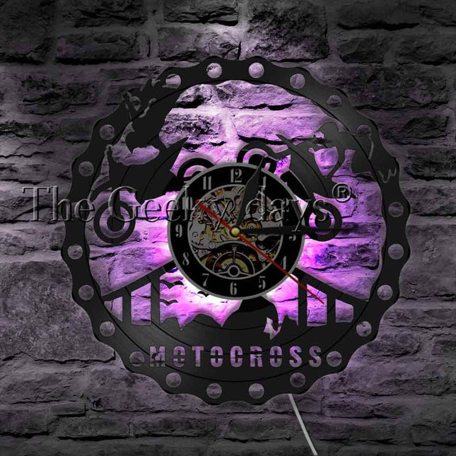 Wandklok motorcross design van vinylplaat